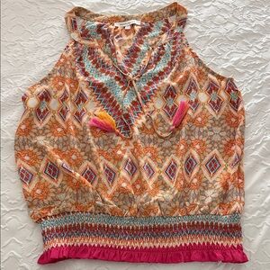 Rose + Olive Multicolor Geometric Blouse